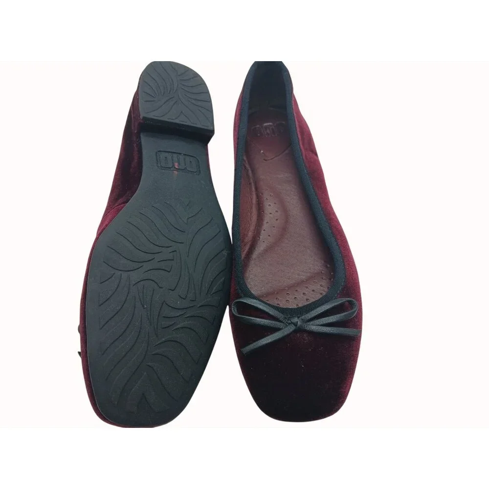 Born Ono Hallada Wine Velvet Ballet Flats Bow Shoes Size 8.5 Stacked Low Heel - Picture 12 of 15